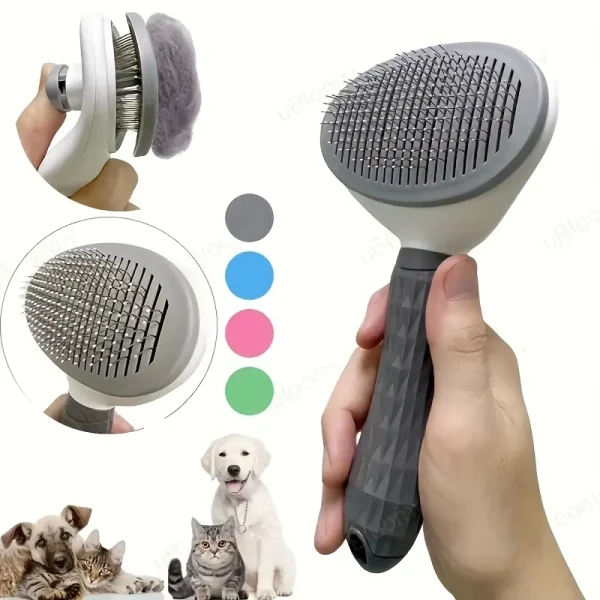 One-Button Self-Cleaning Pet Slicker Brush