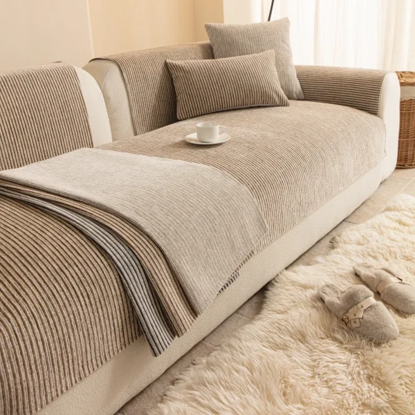 Striped Chenille Sofa Seat Cover